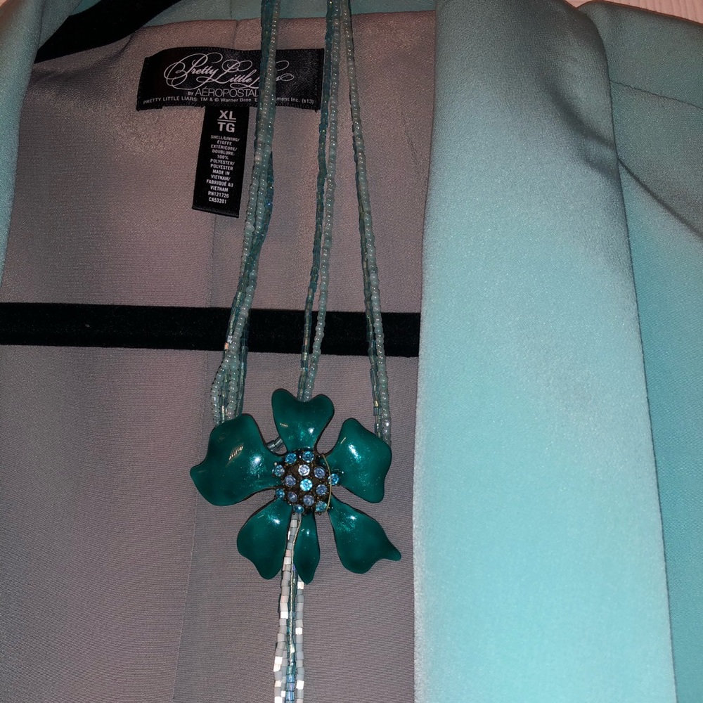 Vintage Teal Blue Flower Necklace